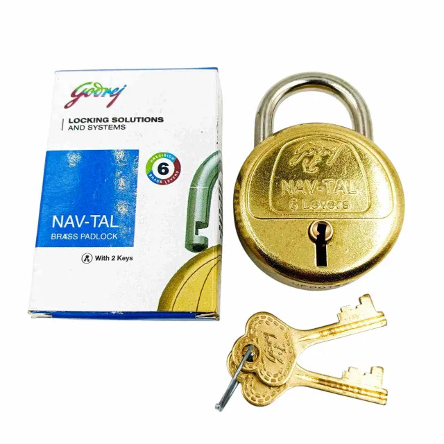 Godrej Navtal round padlock 3278 brass 6 levers 1 year warranty (50mm) 6 brass levers 2keys  (1350)