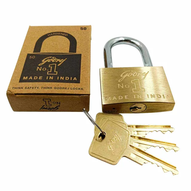 Godrej padlock solid brass 2775 1years warrenty 3keys press type (1382)