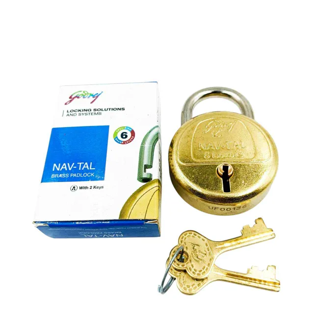 Godrej Navtal round padlock 3278 brass 6 levers 1 year warranty (50mm) 6 brass levers 2keys  (1350)