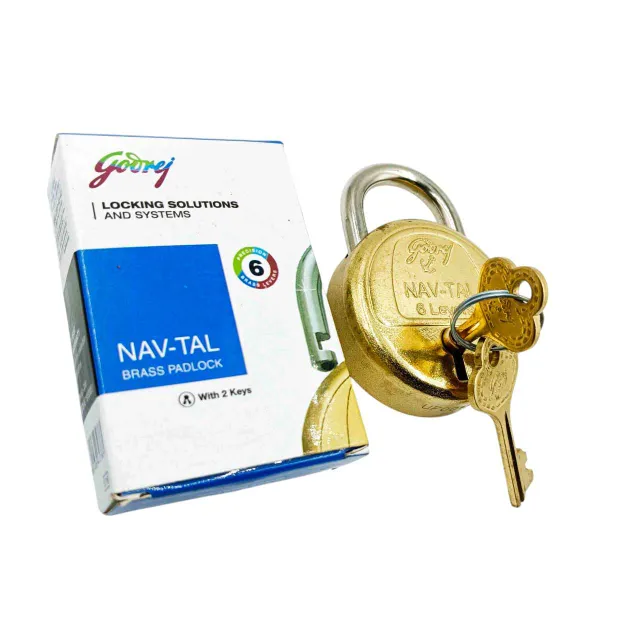 Godrej Navtal round padlock 3278 brass 6 levers 1 year warranty (50mm) 6 brass levers 2keys  (1350)