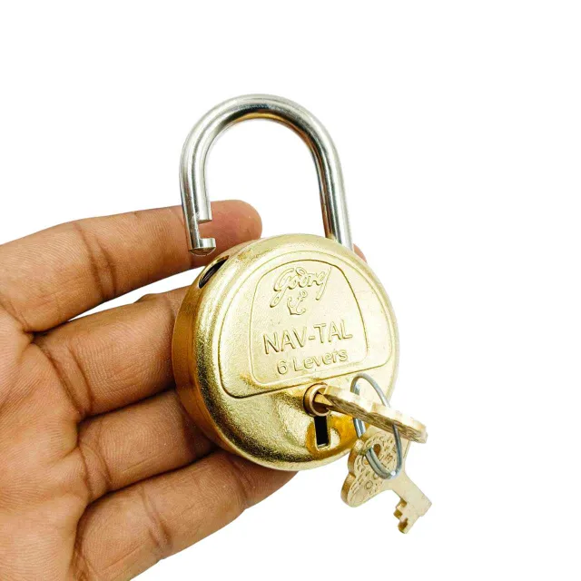 Godrej Navtal round padlock 3278 brass 6 levers 1 year warranty (50mm) 6 brass levers 2keys  (1350)