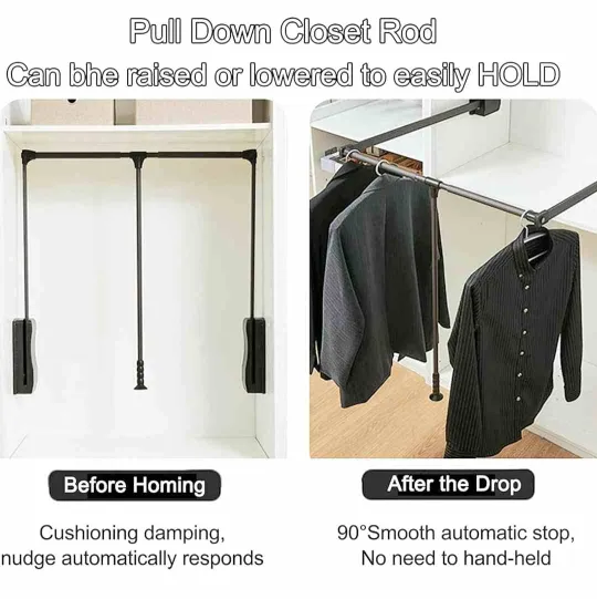 Wardrobe Pull Down hanger softclose grey finish Cloth Lifter for Bedroom Hanger Width 830-1150mm adjustable (1219)