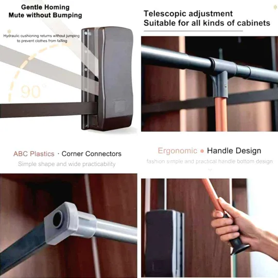 Wardrobe Pull Down hanger softclose grey finish Cloth Lifter for Bedroom Hanger Width 830-1150mm adjustable (1219)