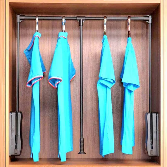 Wardrobe Pull Down hanger softclose grey finish Cloth Lifter for Bedroom Hanger Width 830-1150mm adjustable (1219)