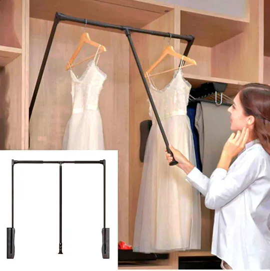 Wardrobe Pull Down hanger softclose grey finish Cloth Lifter for Bedroom Hanger Width 830-1150mm adjustable (1219)