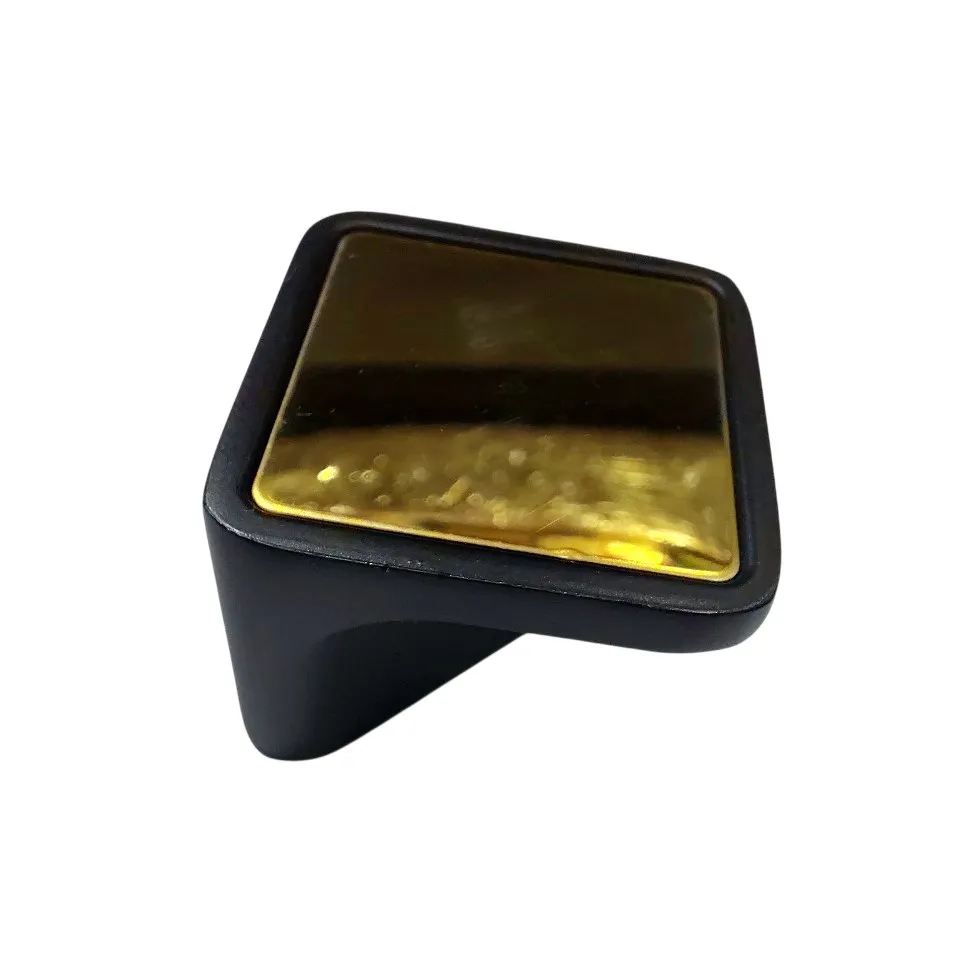Drawer knob cabinet pulls mirror gold with black 25mm (1") square D-235 (1580)