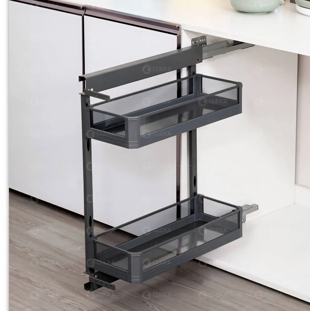 Glass Bottle pullout 2 shelf softclose grey 200mm,250mm,300mm 5years mechanism warrenty (2786)
