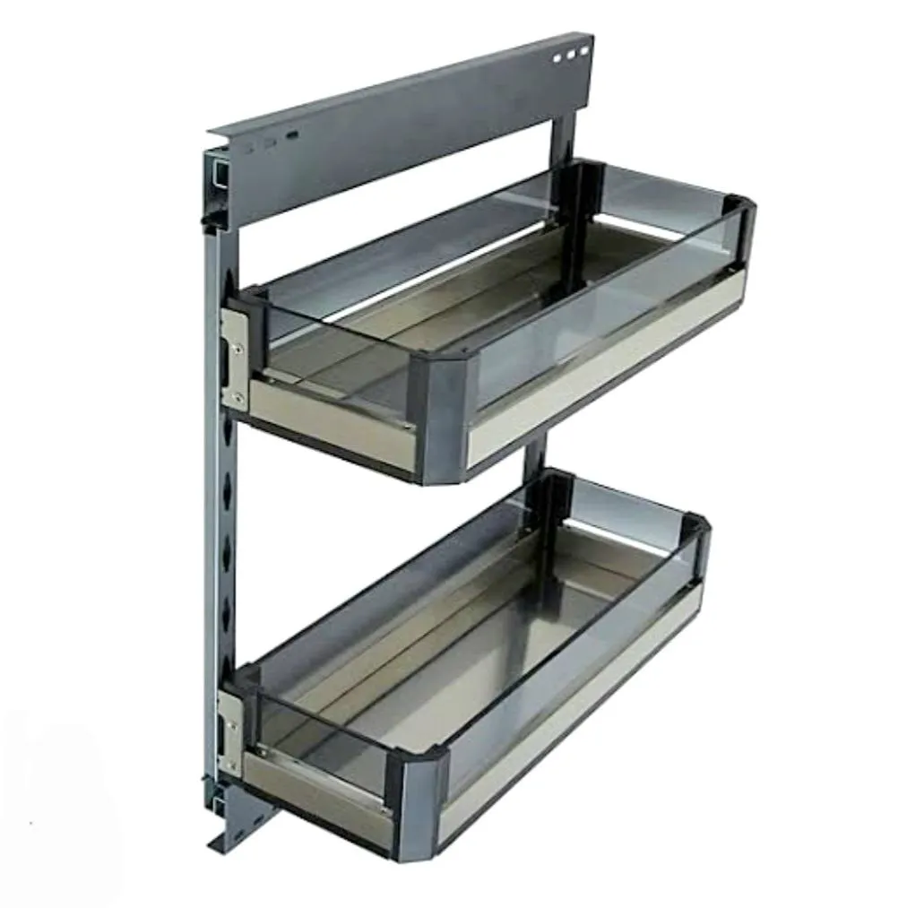 Glass Bottle pullout 2 shelf softclose grey 200mm,250mm,300mm 5years mechanism warrenty (2786)