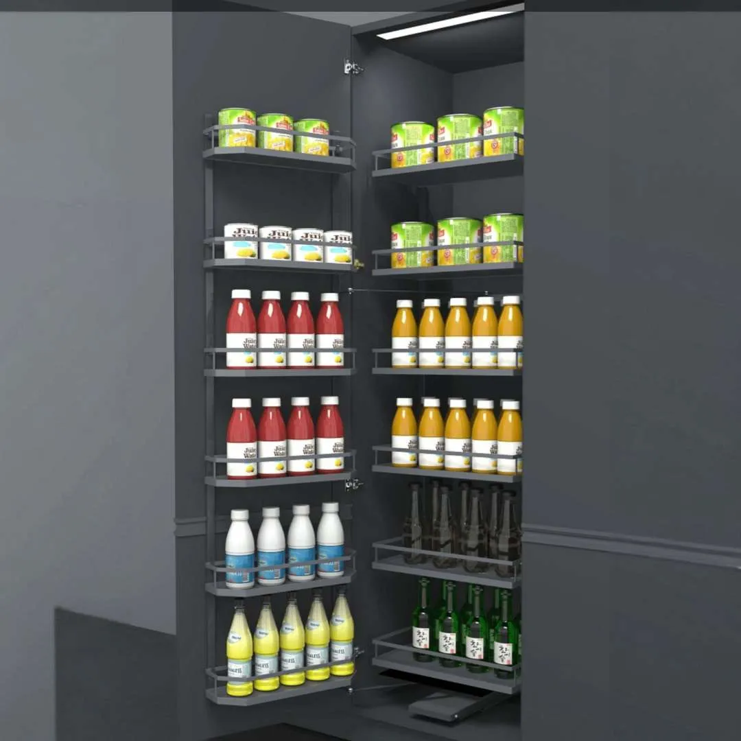 Pantry tall Unit Storage System grey flatline sheet base 6ft softclose (Cabinet Width 450mm 12 Baskets) premium 5 years warrenty (2788)