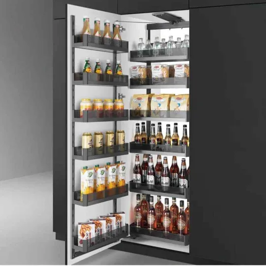Glass Pantry tall Unit Storage System grey sheet base 6ft softclose (Cabinet Width 600mm 12 Baskets) premium 5 years warrenty (2791)