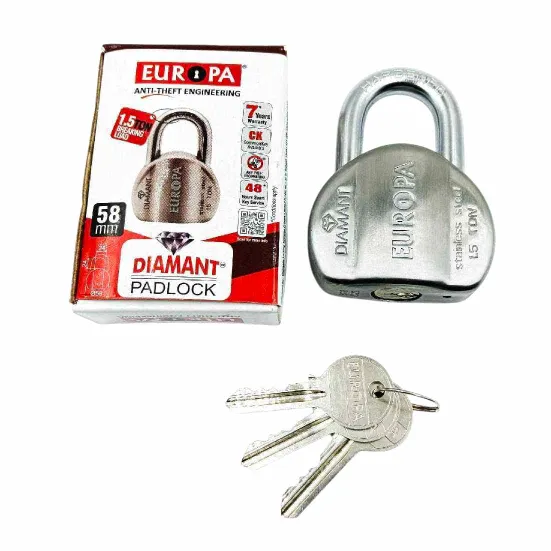 Europa Diamant padlock L158ss 58mm 7years warrenty stainless steel 3keys (1349)