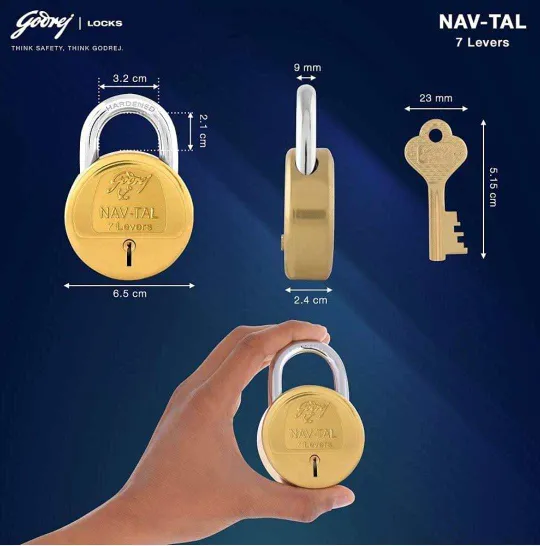 Brass padlock godrej NAVTAL 7lever 7169 4keys 1 year warrenty (1519)