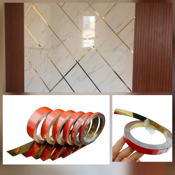 Self adhevise flat strip pvd gold 8mm to 50mm width 5mtr roll (16feet length) flat patti for decoration furniture highlighters (1275)