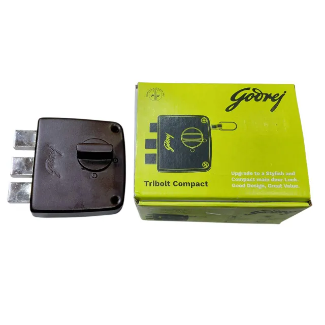 Godrej maindoor lock tribolt compact 4517 mini tribolt 3 deadbolt 1ck brown finish 5 years warranty rimlock (2800)