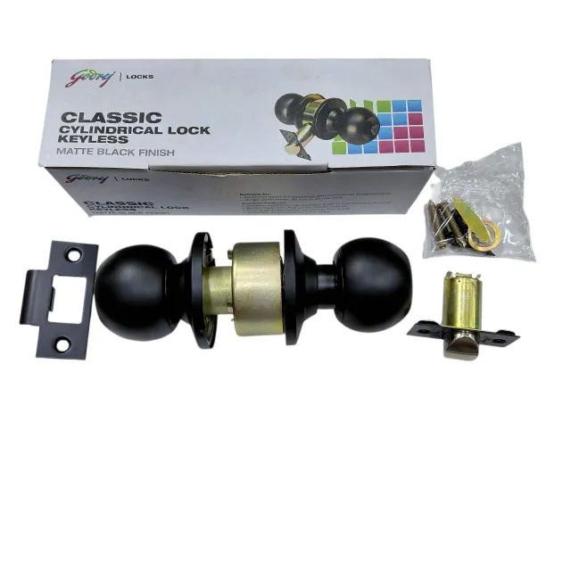 Godrej Cylindrical lock black 5838 for bathroom (without key) 2years warrenty (60mm latch) (2801)