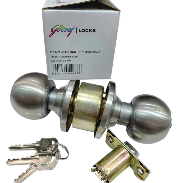 Cylindrical lock keyed godrej 5808 stainless steel for bedroom (with key) 2years warrenty (60mm latch) (1352)