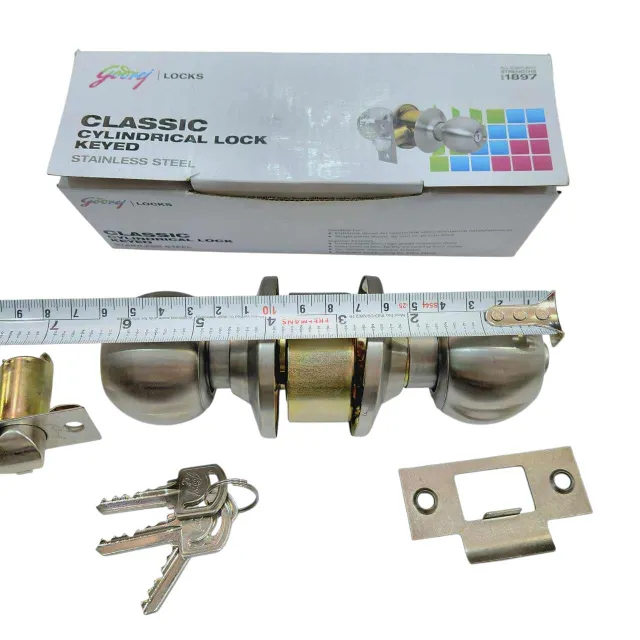 Cylindrical lock keyed godrej 5808 stainless steel for bedroom (with key) 2years warrenty (60mm latch) (1352)