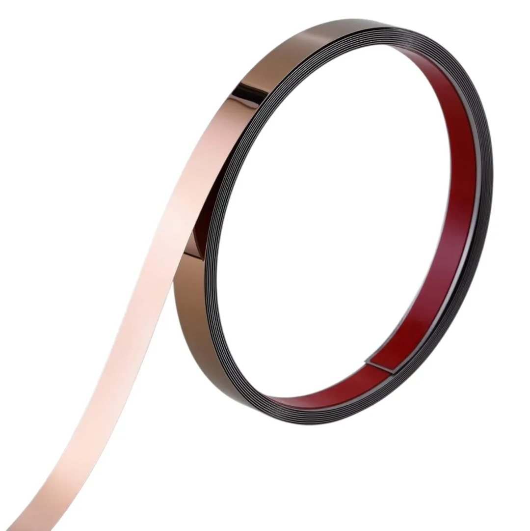 Self Adhesive PVD Rose Gold 2.5mtr Flat Strips 8mm to 50mm | 8 Feet Decorative Patti for Furniture &amp; Interiors(1276)