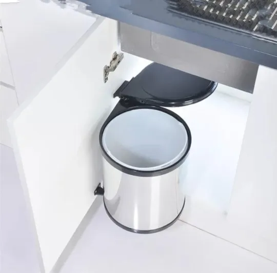 Auto Lid Dustbin 14 Ltr – Stainless Steel and Black Garbage Bin for Modular Kitchen Cabinets(1694)