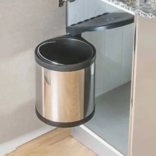 Auto Lid Dustbin 14 Ltr – Stainless Steel and Black Garbage Bin for Modular Kitchen Cabinets(1694)