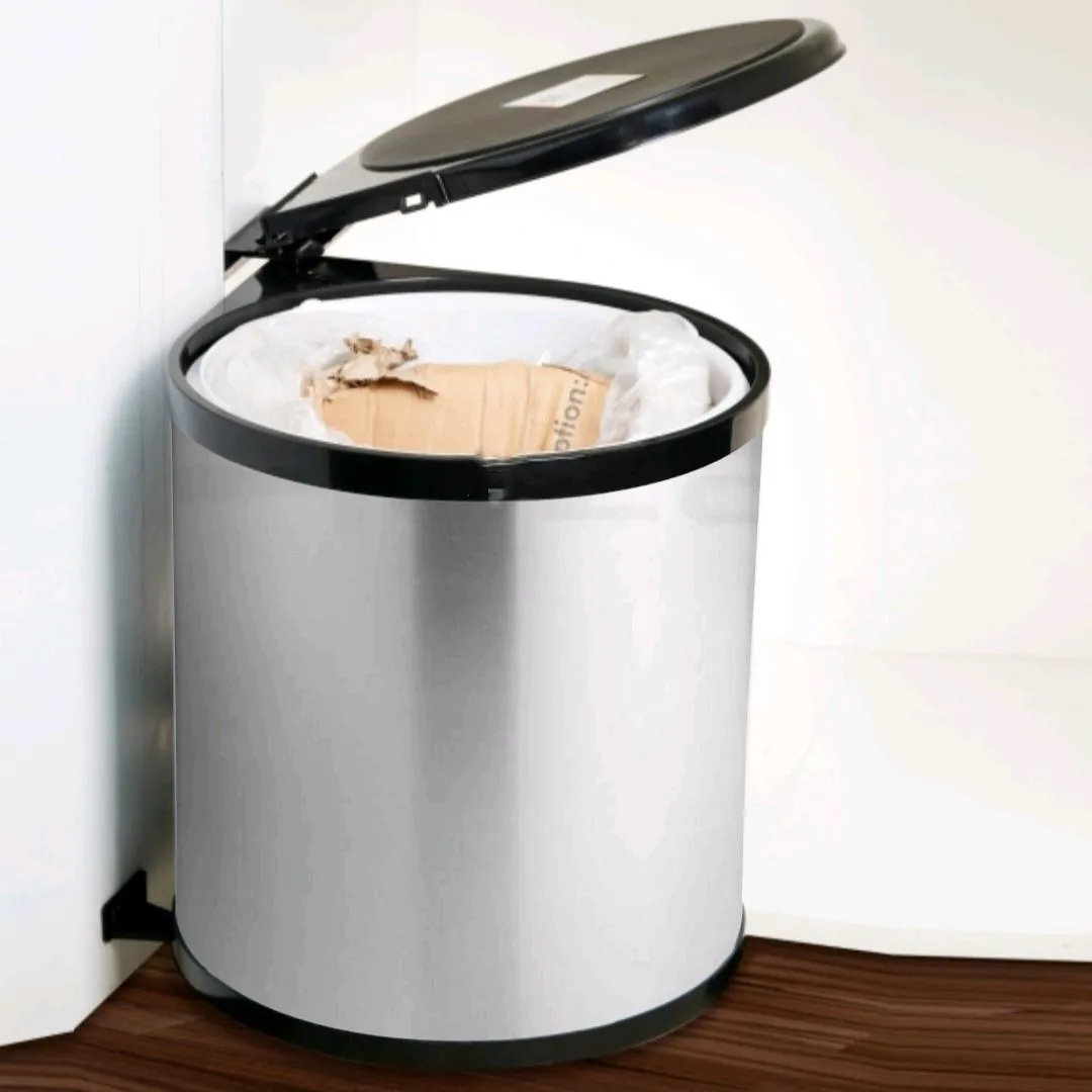 Auto Lid Dustbin 14 Ltr – Stainless Steel and Black Garbage Bin for Modular Kitchen Cabinets(1694)