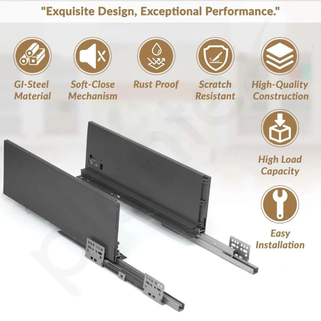 Godrej Slim tandem box drawer for kitchen grey(antharacite)finish 500mm soft close 4",6",8" 10 years warrenty (2037)