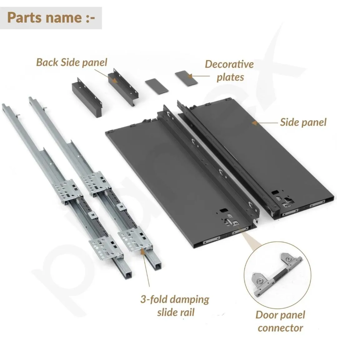 Godrej Slim tandem box drawer for kitchen grey(antharacite)finish 500mm soft close 4",6",8" 10 years warrenty (2037)