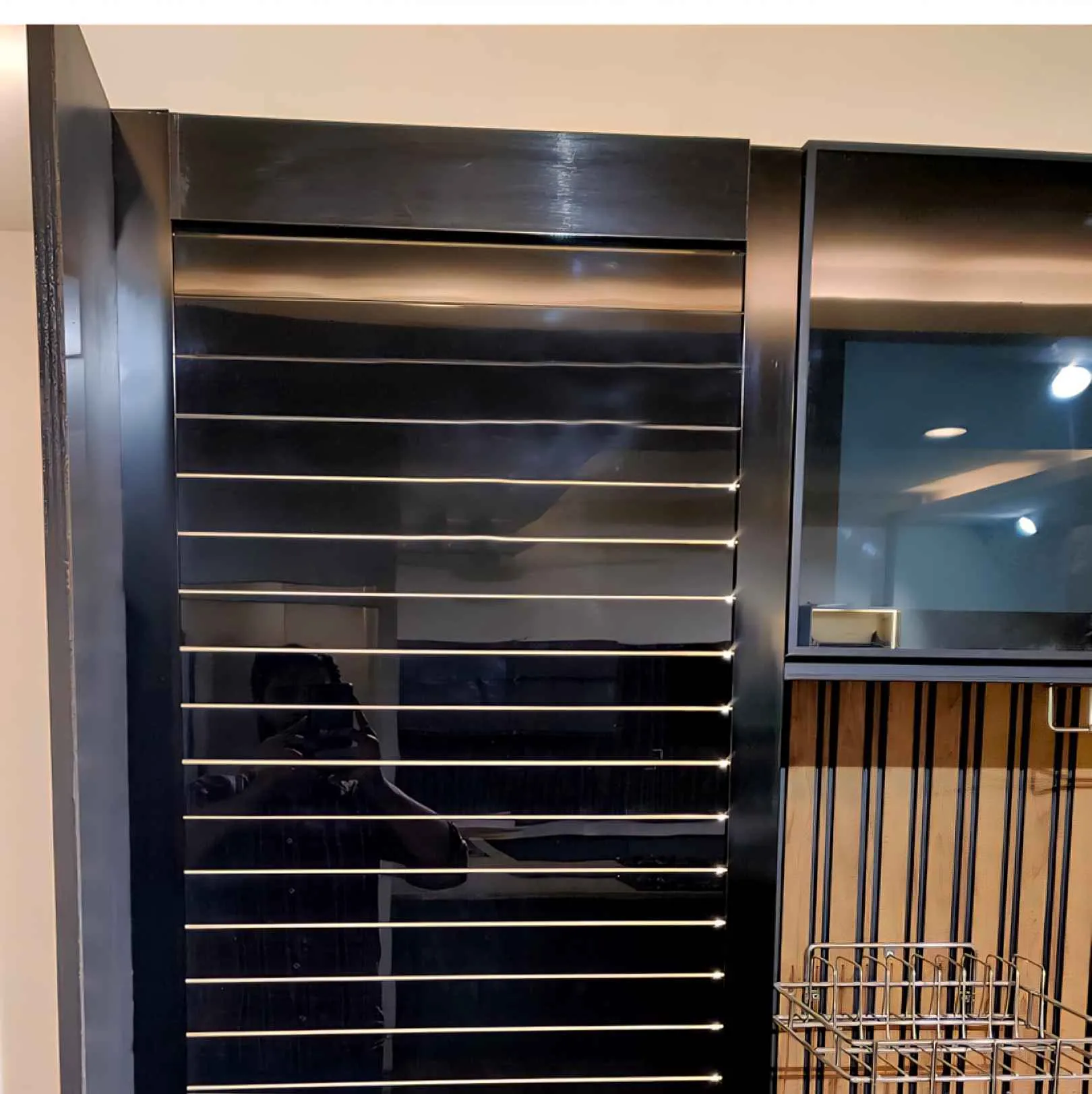 Glass Rolling Shutter For Kitchen Cabinet Black Width-600mm height-1320mm aluminium frame 5 years mechanism warrenty (2943)