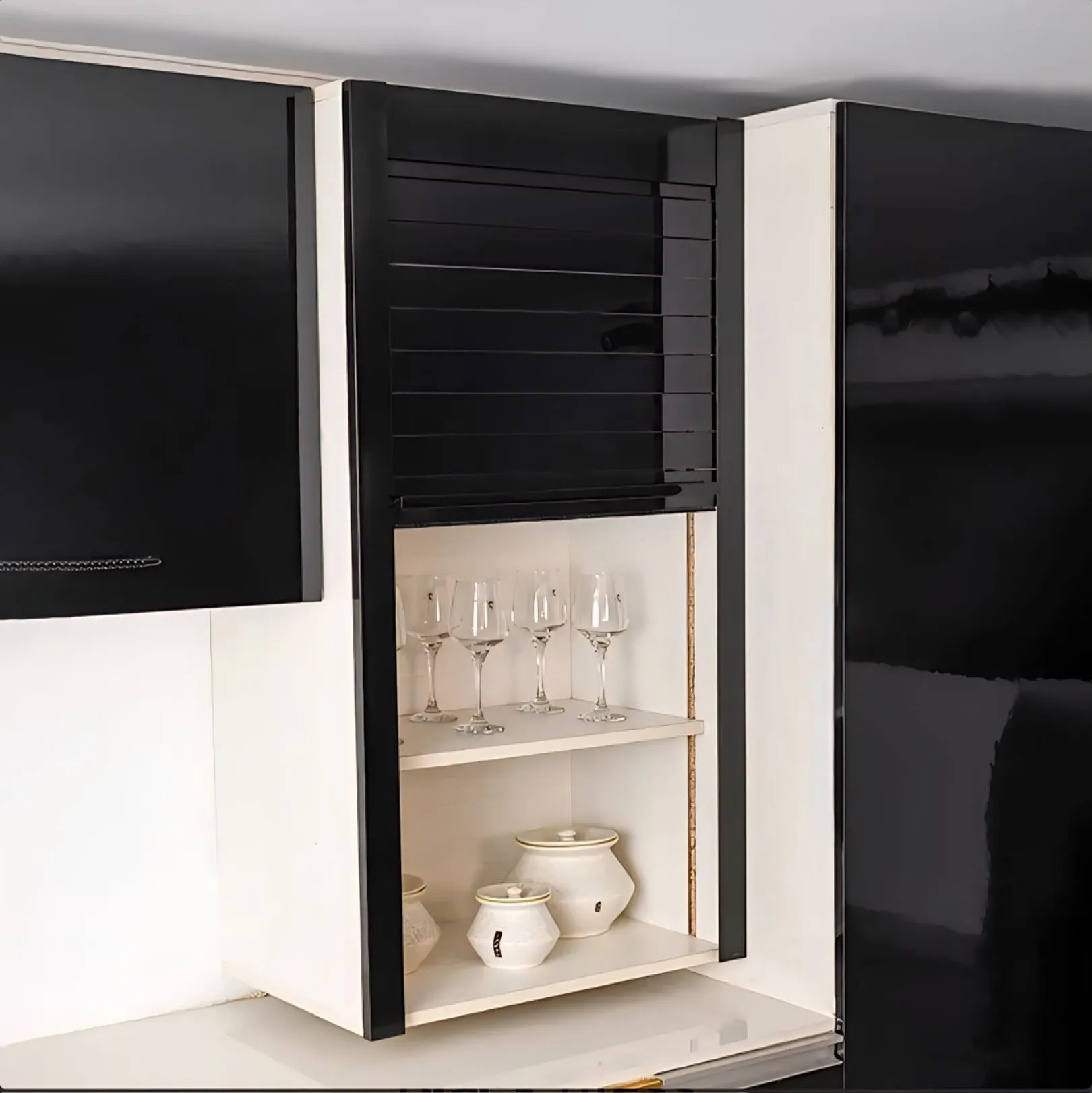 Glass Rolling Shutter For Kitchen Cabinet Black Width-600mm height-1320mm aluminium frame 5 years mechanism warrenty (2943)