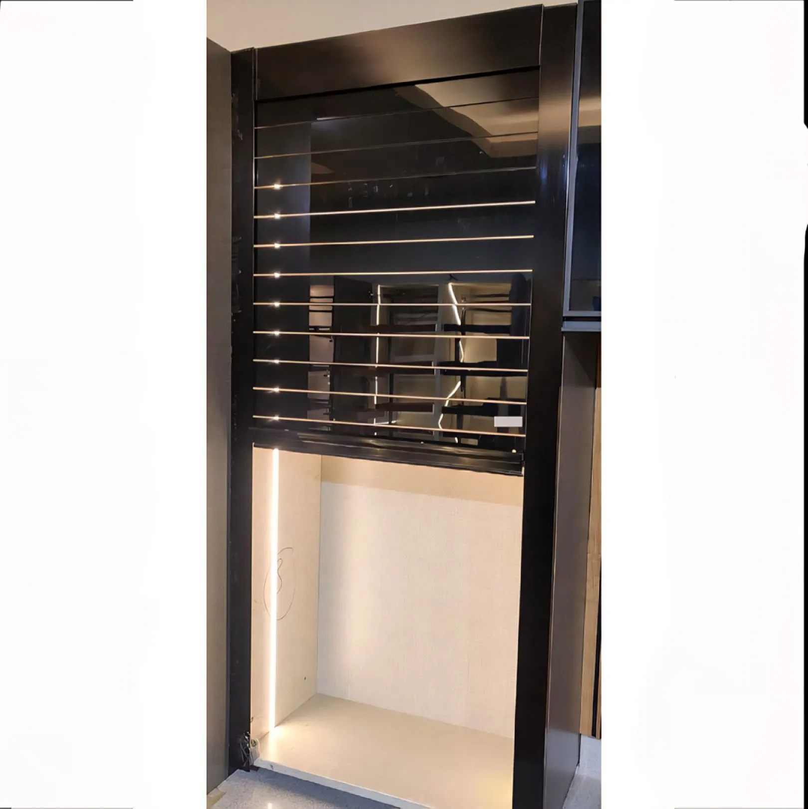 Glass Rolling Shutter For Kitchen Cabinet Black Width-600mm height-1320mm aluminium frame 5 years mechanism warrenty (2943)