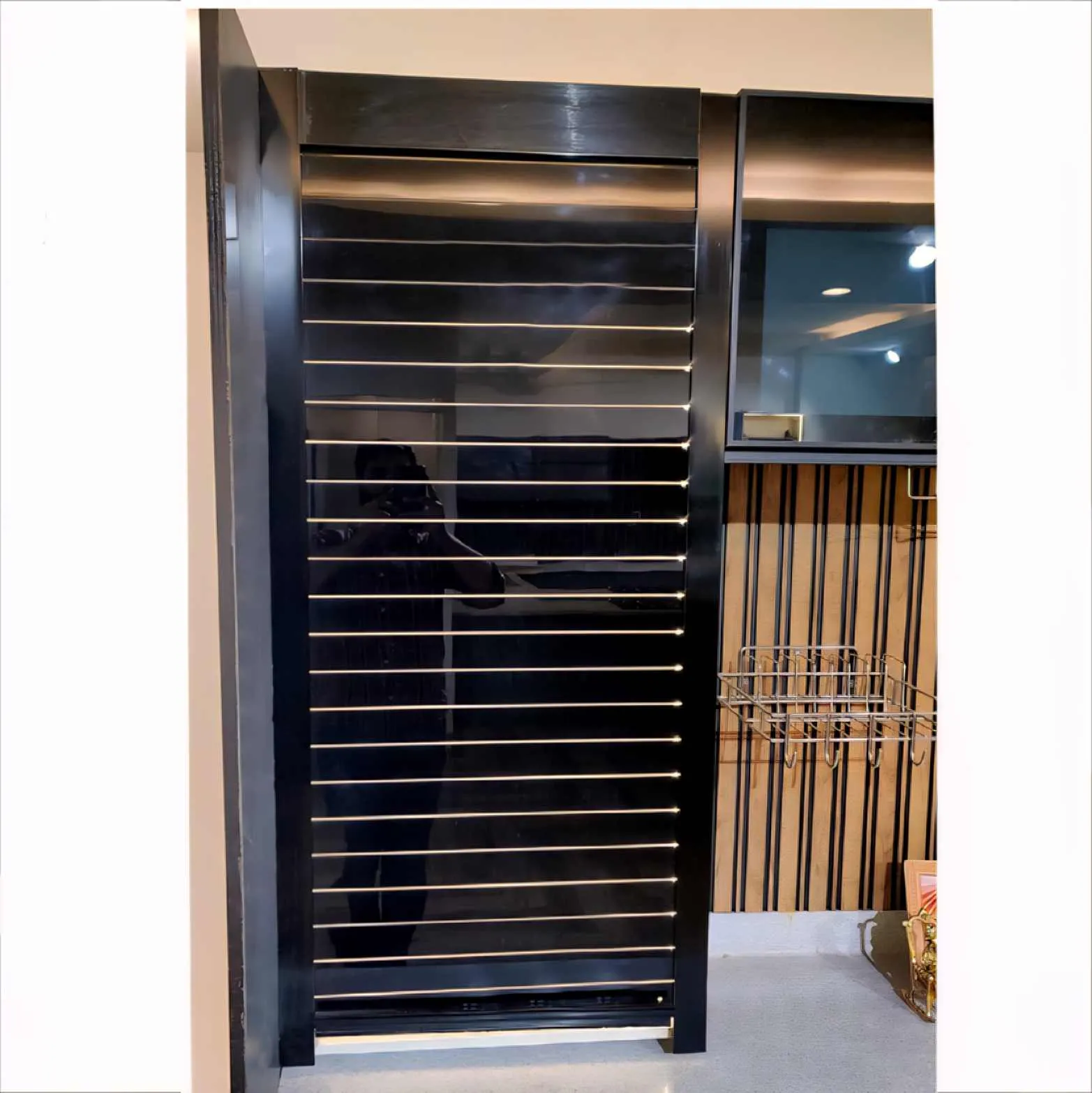 Glass Rolling Shutter For Kitchen Cabinet Black Width-600mm height-1320mm aluminium frame 5 years mechanism warrenty (2943)