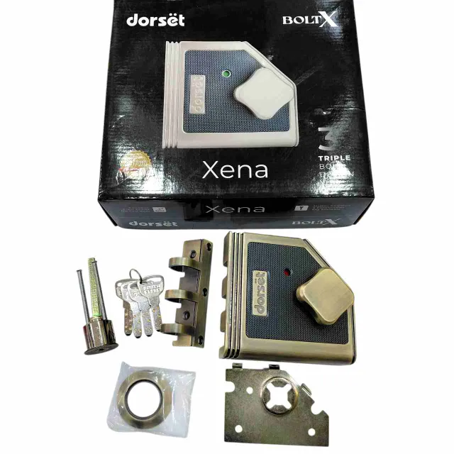 Dorset Main Door Lock for Double Door Antique XENA 202PT | Rimlock | bolt X | 3 Vertibolt 15 year warranty(2954)