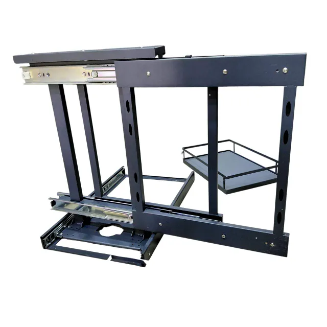 Universal Magic Corner for Modular Kitchen | Grey Flatline Soft Close Corner Shelf 4-Tier | Heavy Duty Metal | 5-Year Warranty(2949)