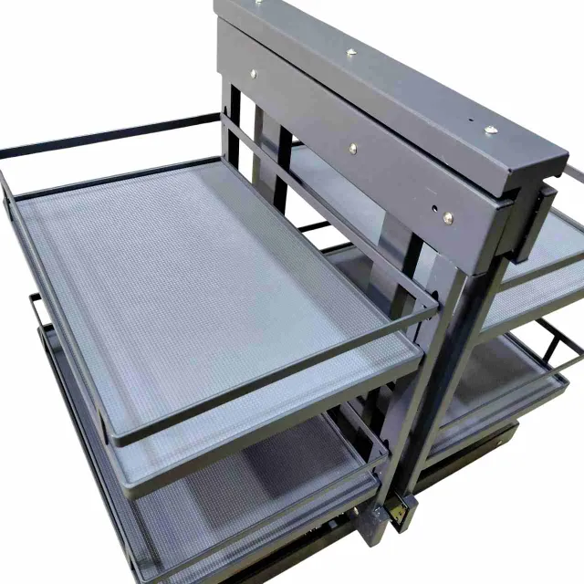 Universal Magic Corner for Modular Kitchen | Grey Flatline Soft Close Corner Shelf 4-Tier | Heavy Duty Metal | 5-Year Warranty(2949)