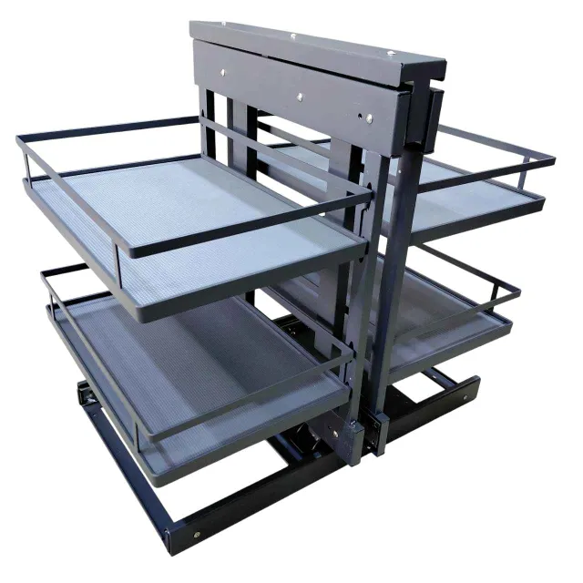 Universal Magic Corner for Modular Kitchen | Grey Flatline Soft Close Corner Shelf 4-Tier | Heavy Duty Metal | 5-Year Warranty(2949)