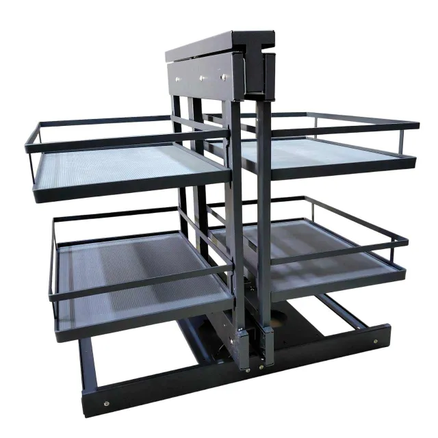 Universal Magic Corner for Modular Kitchen | Grey Flatline Soft Close Corner Shelf 4-Tier | Heavy Duty Metal | 5-Year Warranty(2949)