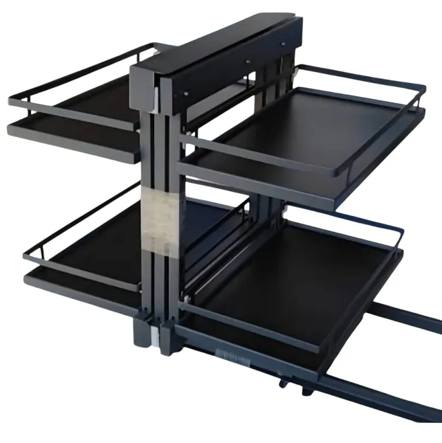 Universal Magic Corner for Modular Kitchen | Grey Flatline Soft Close Corner Shelf 4-Tier | Heavy Duty Metal | 5-Year Warranty(2949)