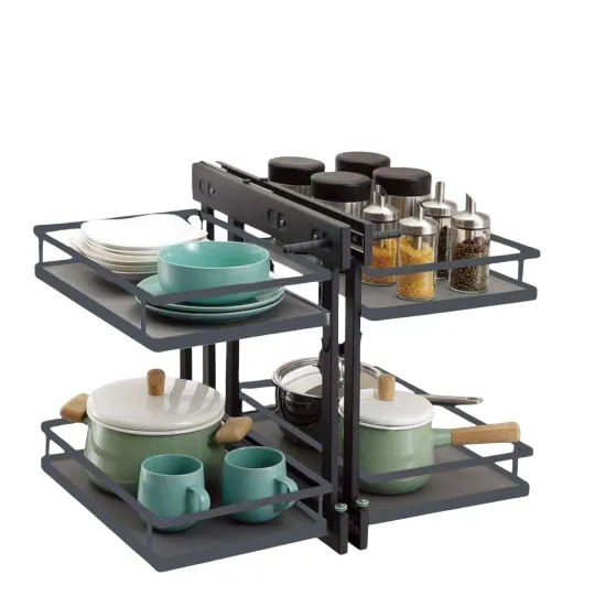 Universal Magic Corner for Modular Kitchen | Grey Flatline Soft Close Corner Shelf 4-Tier | Heavy Duty Metal | 5-Year Warranty(2949)