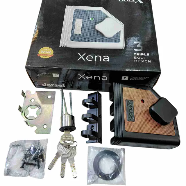 Dorset Main Door Lock for Double Door Black XENA 202GM | Rimlock | bolt X | 3 Vertibolt 15 year warranty(2962)