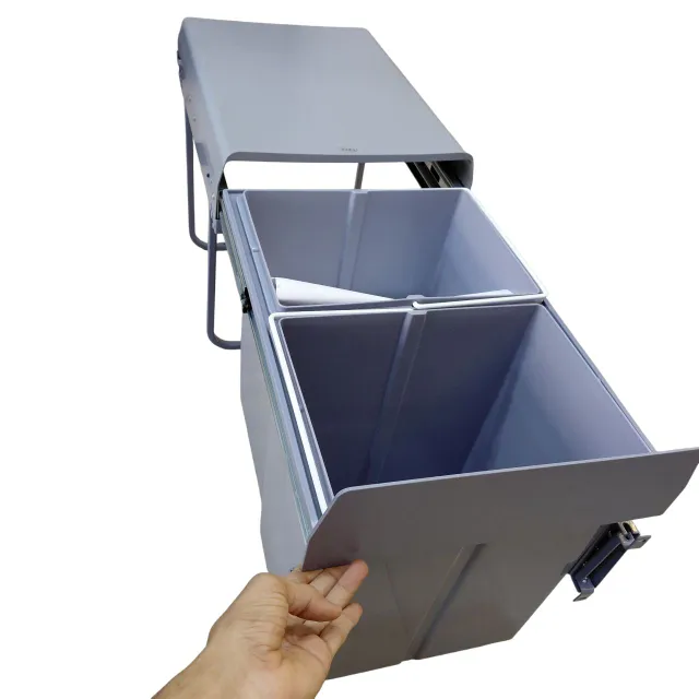 Double Pullout Dustbin for Kitchen 20L+20L Dry and Wet Waste, Grey Finish, 5-Year Warranty (2971)