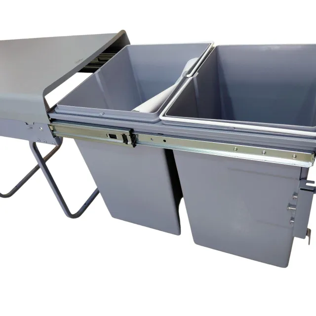 Double Pullout Dustbin for Kitchen 20L+20L Dry and Wet Waste, Grey Finish, 5-Year Warranty (2971)