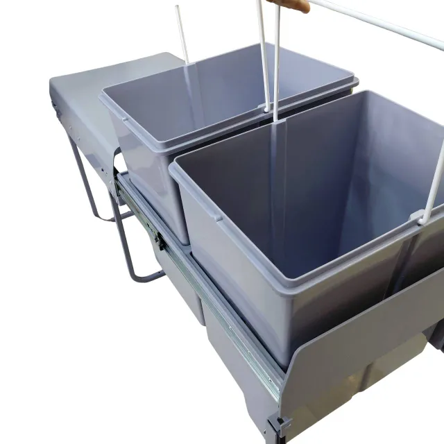 Double Pullout Dustbin for Kitchen 20L+20L Dry and Wet Waste, Grey Finish, 5-Year Warranty (2971)