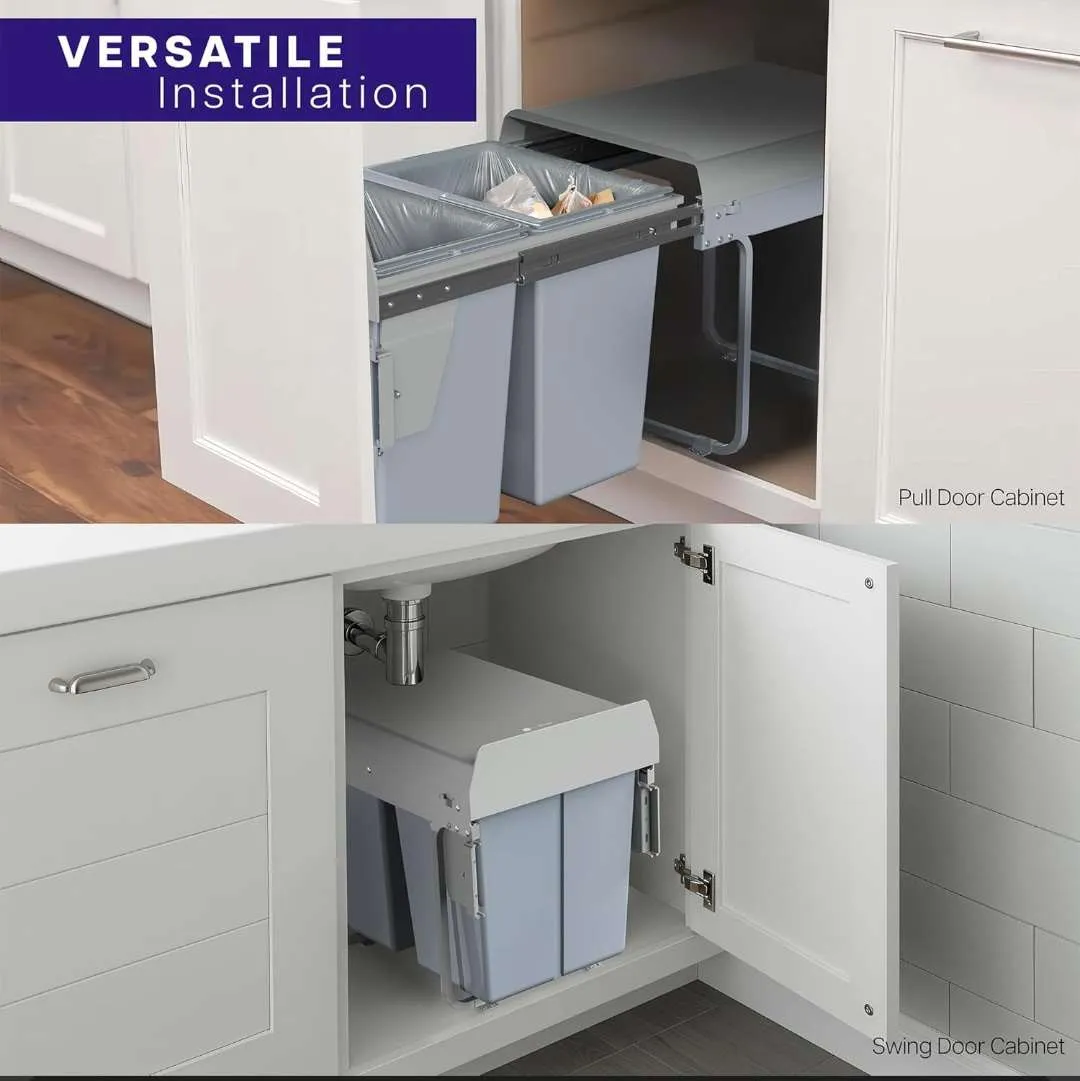 Double Pullout Dustbin for Kitchen 20L+20L Dry and Wet Waste, Grey Finish, 5-Year Warranty (2971)