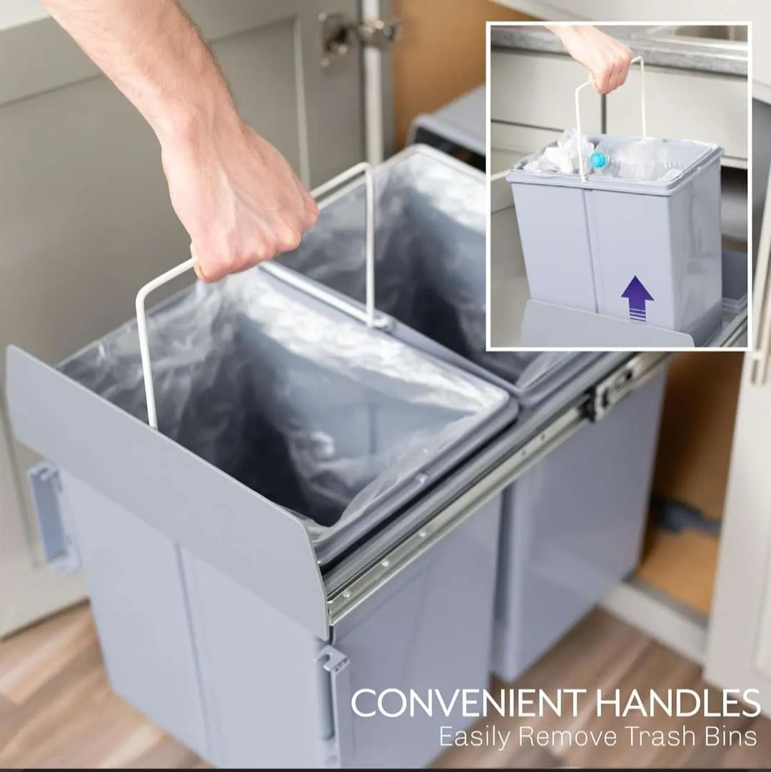 Double Pullout Dustbin for Kitchen 20L+20L Dry and Wet Waste, Grey Finish, 5-Year Warranty (2971)