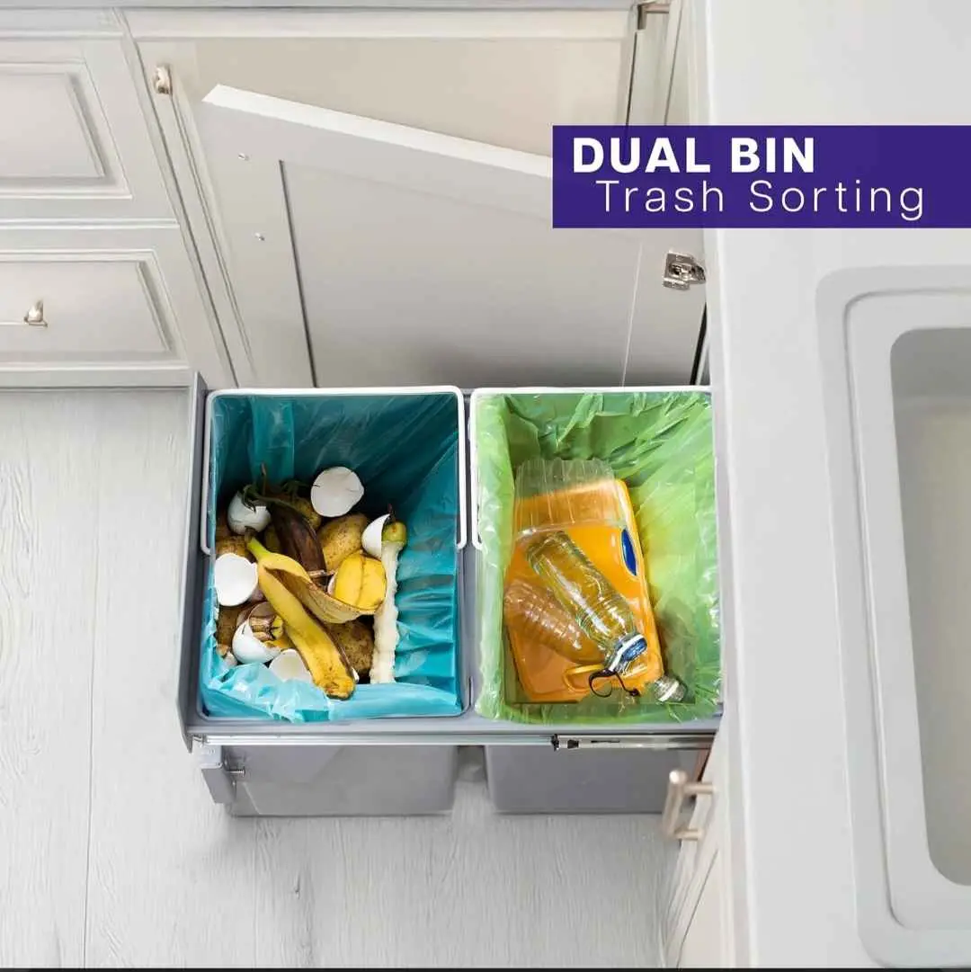 Double Pullout Dustbin for Kitchen 20L+20L Dry and Wet Waste, Grey Finish, 5-Year Warranty (2971)