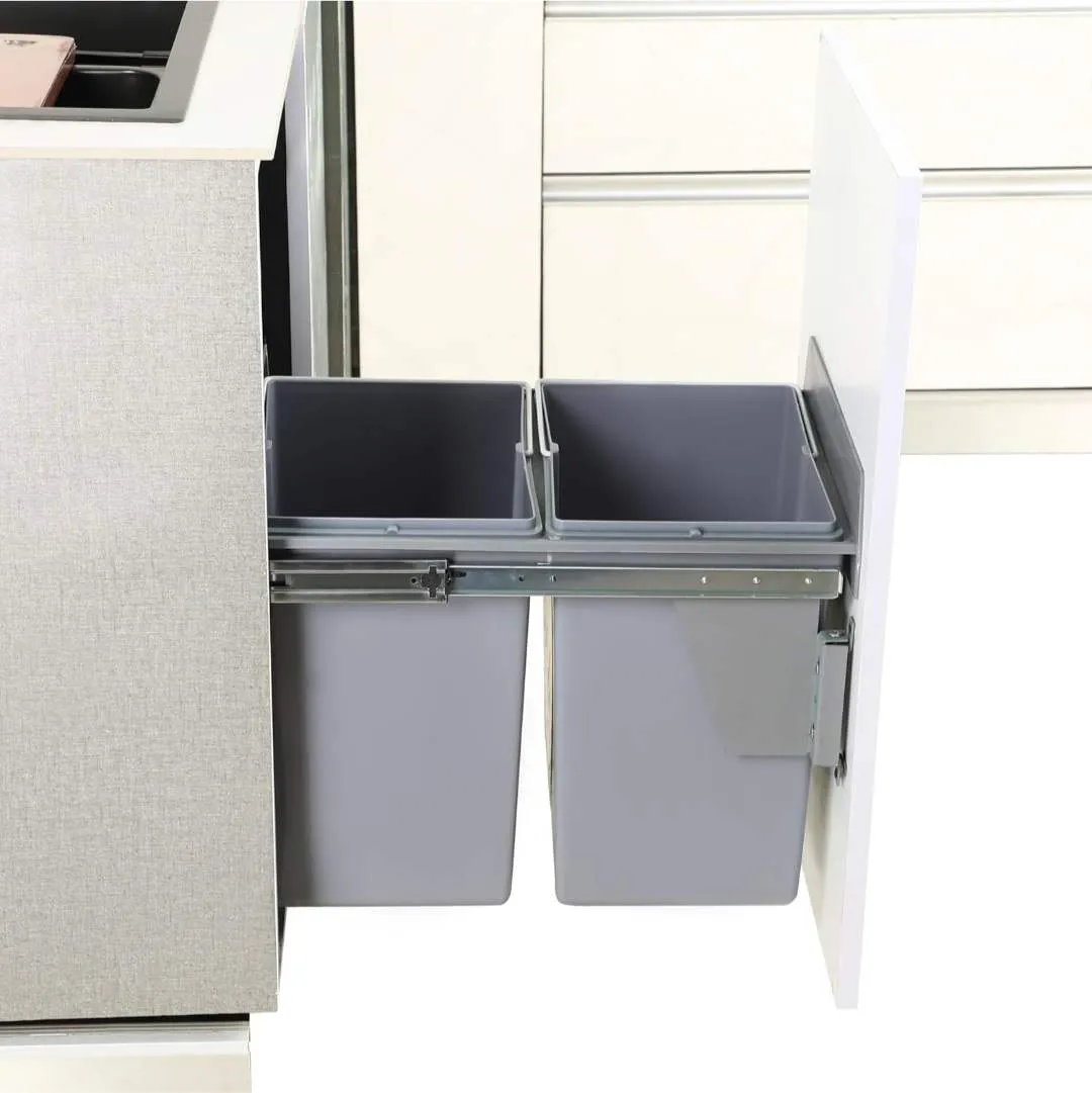 Double Pullout Dustbin for Kitchen 20L+20L Dry and Wet Waste, Grey Finish, 5-Year Warranty (2971)