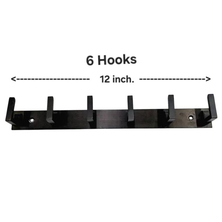 Cloth Hanger Robe Hook Black Matt Finish – Aluminium L-Type 4/6/8 Hooks Wall Hanger for Bathroom and Bedroom (2549)