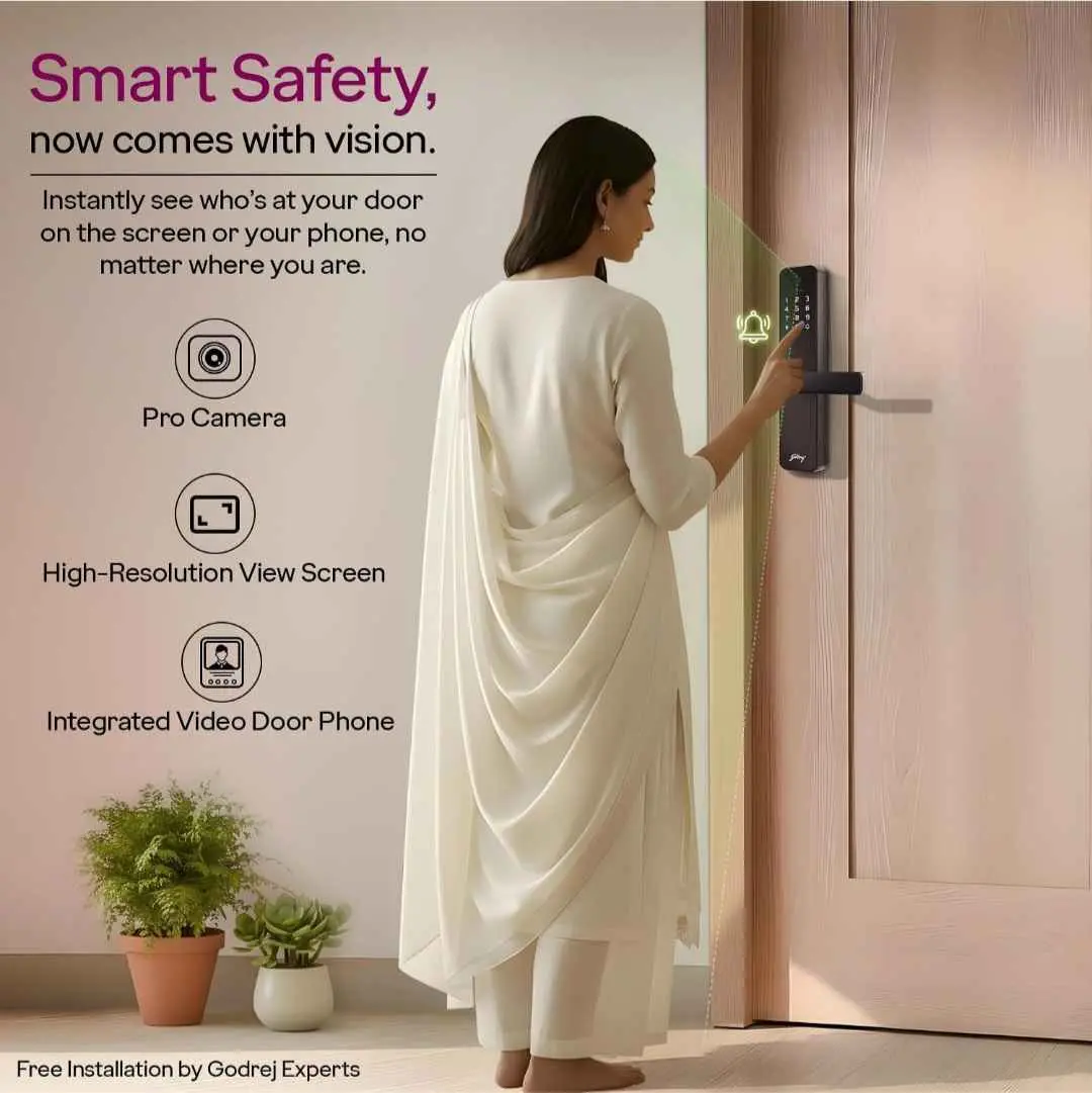 Godrej Smart Lock Neo Pro View Digital Lock with HD Camera 9690 | WiFi App, Fingerprint, PIN, RFID,Mobile APP| 7-in-1 Access | 3-Year Warranty(3002)