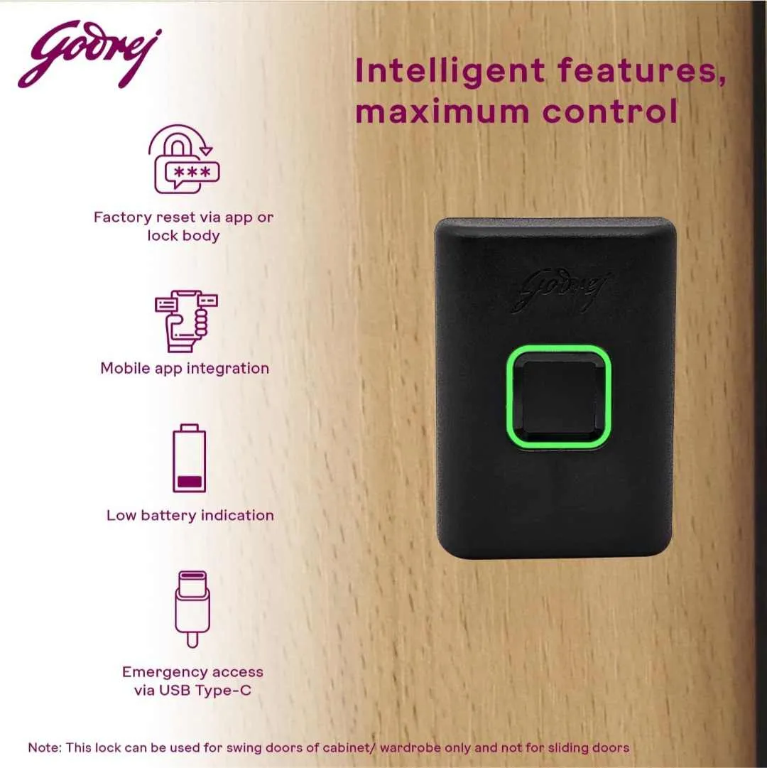 Godrej Smart Cabinet Lock Black Advantis Astron 9799 | Fingerprint, Bluetooth| Mobile App | Passage Mode |Digital Furniture Lock| 3 Yrs Warranty (3006)