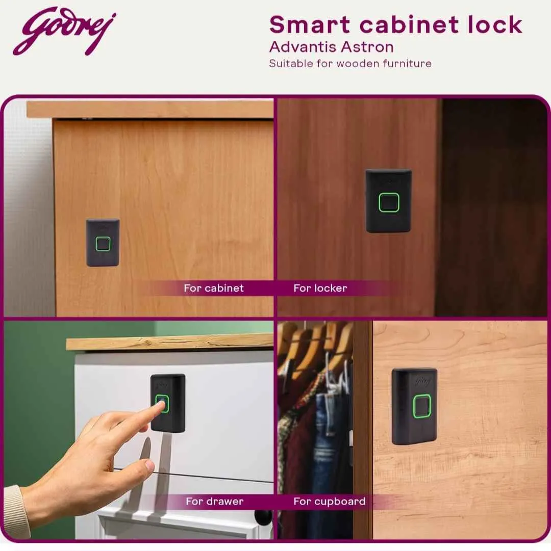 Godrej Smart Cabinet Lock Black Advantis Astron 9799 | Fingerprint, Bluetooth| Mobile App | Passage Mode |Digital Furniture Lock| 3 Yrs Warranty (3006)